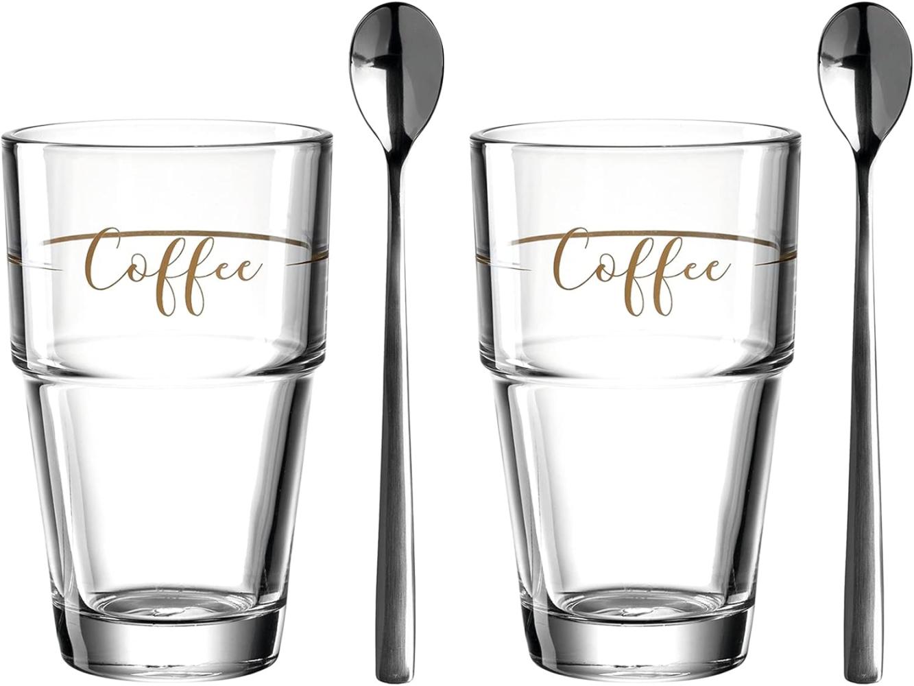 Leonardo Becher Coffee Solo 2er-Set + 2 Löffel, Kaffeebecher, Gläser, Kalk-Natron Glas, mehrfarbig, 410 ml, 043477 Bild 1