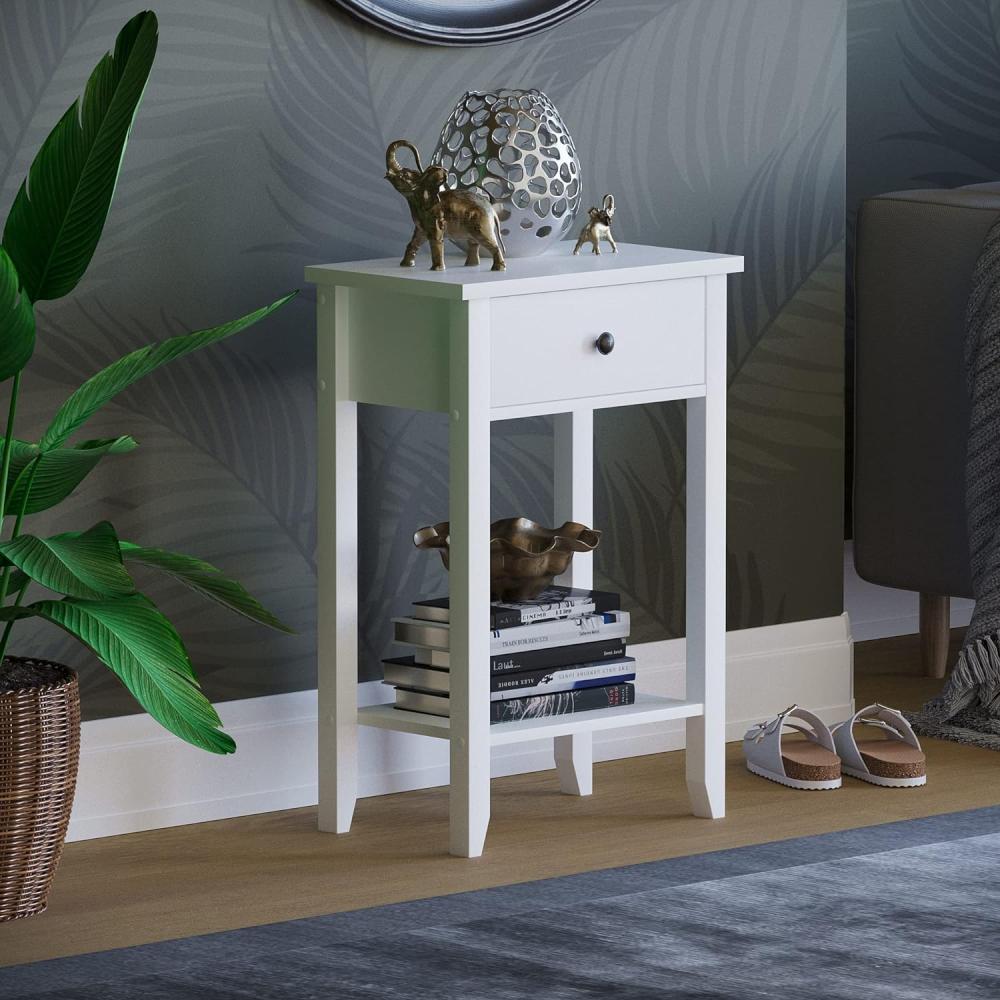 Vida Design Windsor Konsolentisch mit 1 Schublade und Regalfach, weiß, Holz, für Flur, Wohnzimmer, Schlafzimmer, Ankleidekommode, Schreibtischmöbel Bild 1