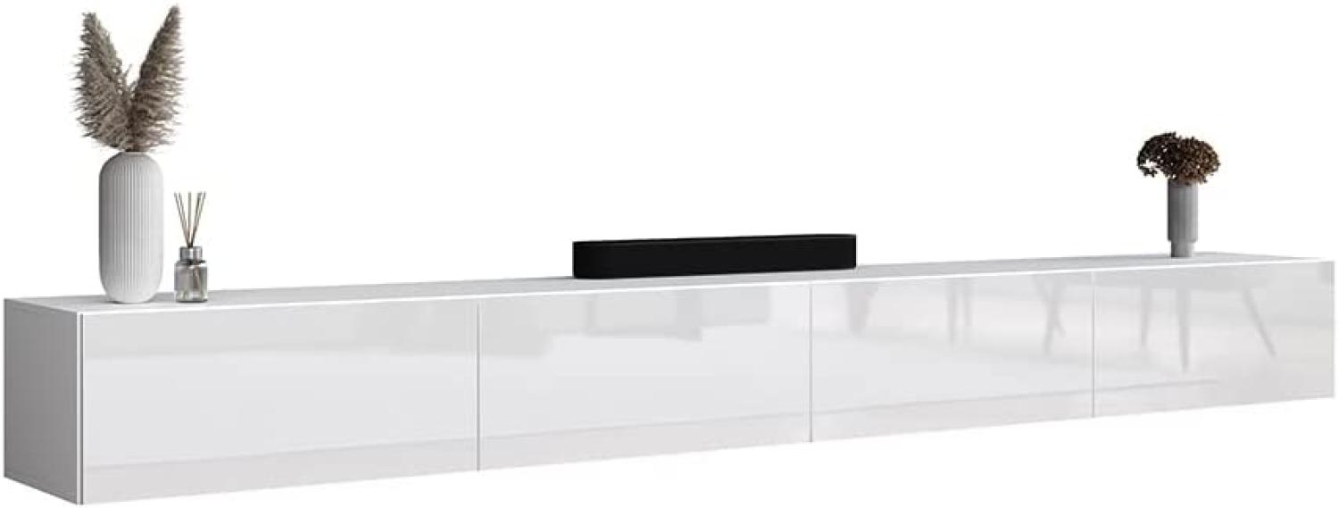 Planetmöbel TV Board 280 cm Weiß, TV Schrank mit 4 Klappen als Stauraum, Lowboard hängend oder stehend, Sideboard Wohnzimmer Bild 1