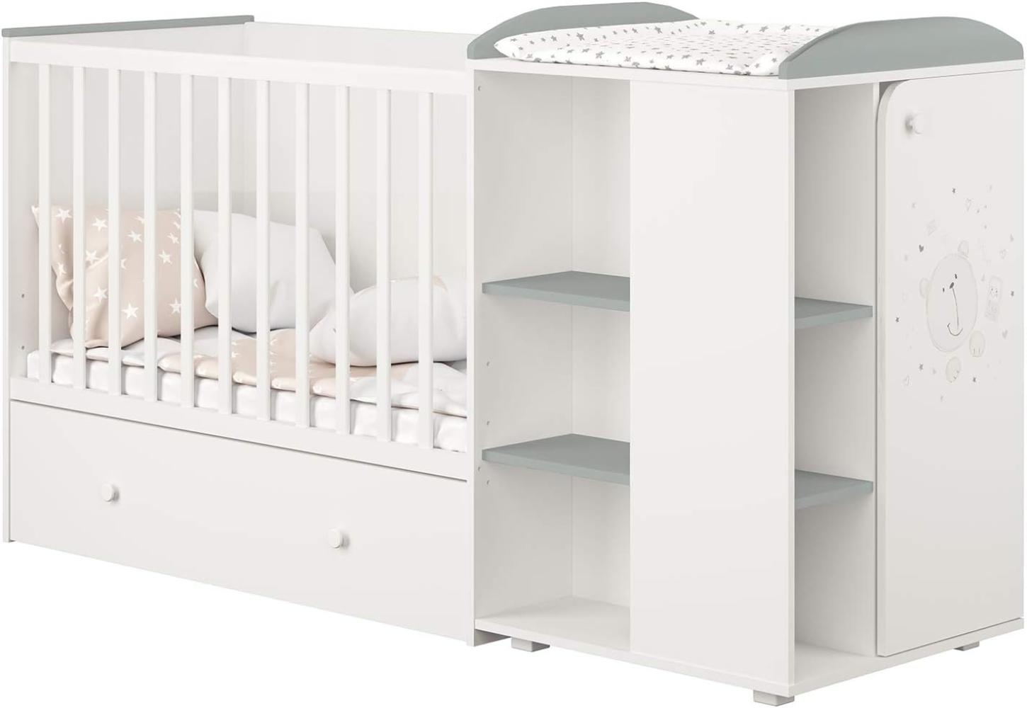 Polini 'French 800' Kombi-Kinderbett 60x120 cm, Teddy/weiß-grau, mit Kommode Bild 1