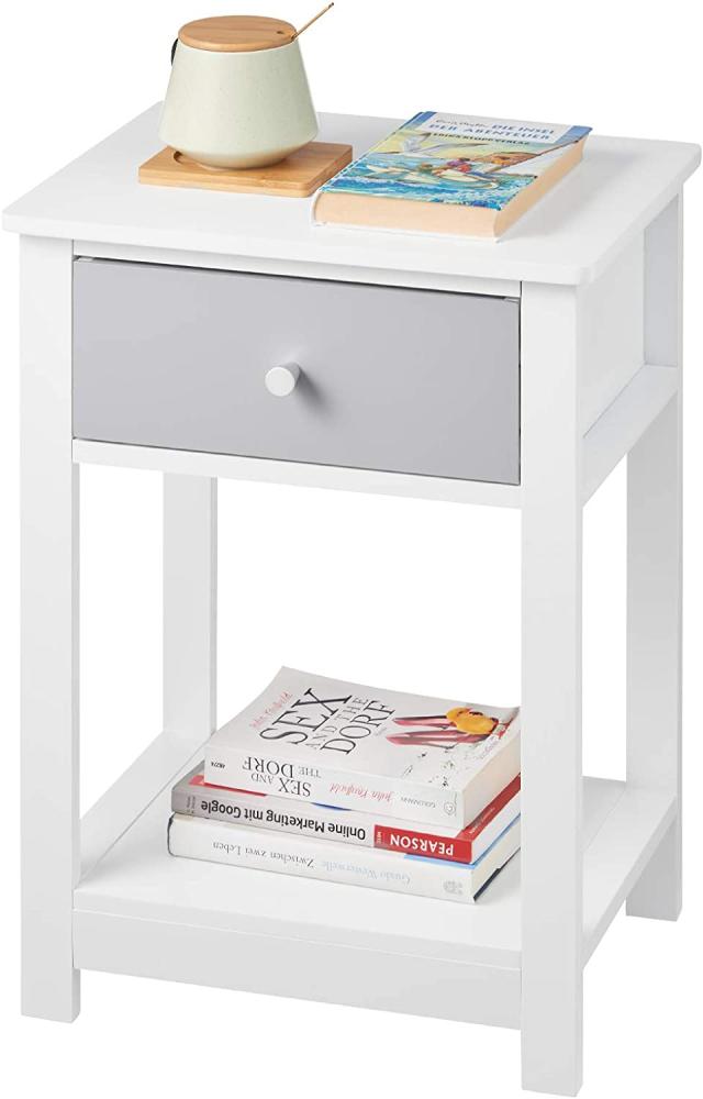 Woltu Nachttisch mit Schublade, MDF, weiß/grau Bild 1