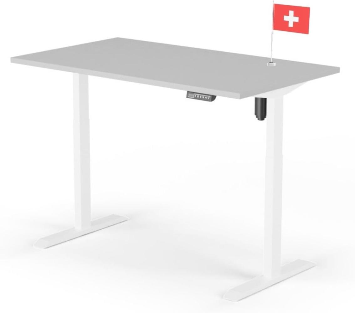 elektrisch höhenverstellbarer Schreibtisch ECO 140 x 60 cm - Gestell Weiss, Platte Grau Bild 1