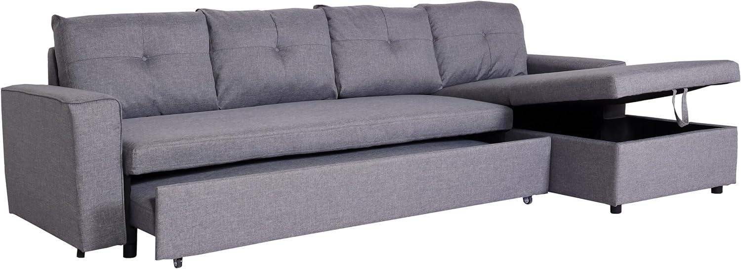 Ecksofa mit Bettkasten HWC-L16, Couch Sofa L-Form, Liegefläche links/rechts Nosagfederung Stoff/Textil 290cm ~ grau Bild 1
