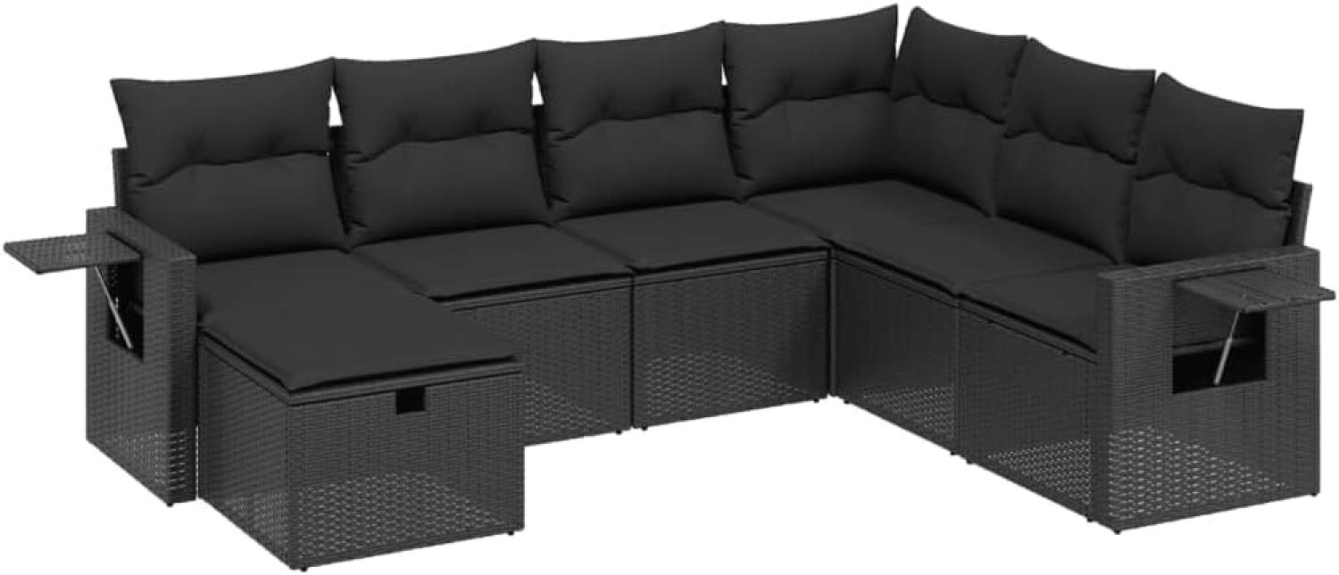 vidaXL 7-tlg. Garten-Sofagarnitur mit Kissen Schwarz Poly Rattan Bild 1