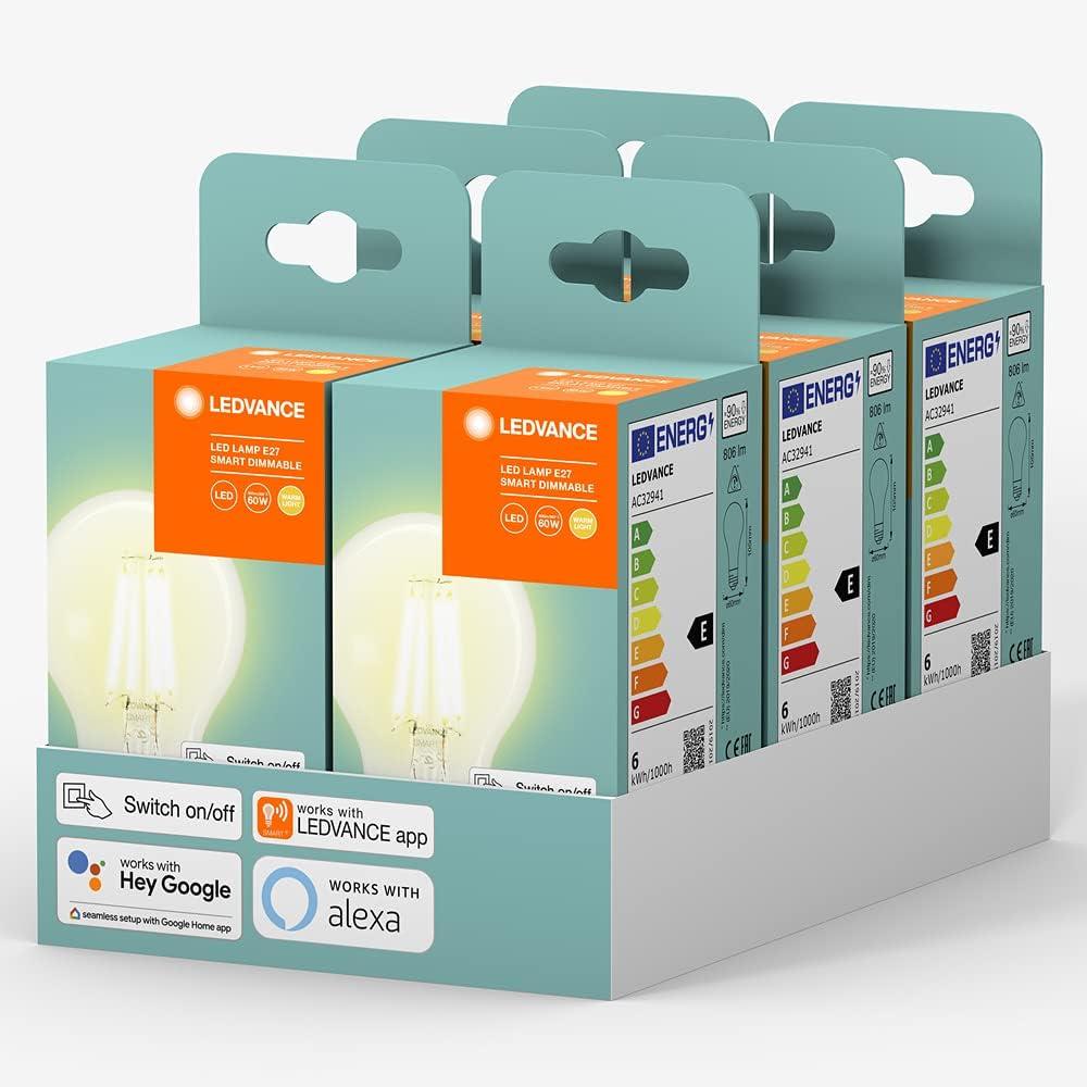 LEDVANCE Volks-Licht E27 Smarte LED Lampe | Bluetooth | warmweiss | dimmbare Glühbirne | kompatibel mit Amazon Alexa und Google Assistant | steuerbar mit der LEDVANCE App | 6er-Pack Bild 1