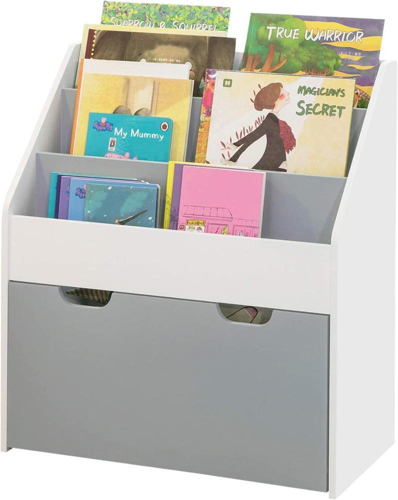 SoBuy KMB17-HG Kinder Bücherregal mit 3 Ablagefächern, 1 Schublade, Weiß/Grau Bild 1