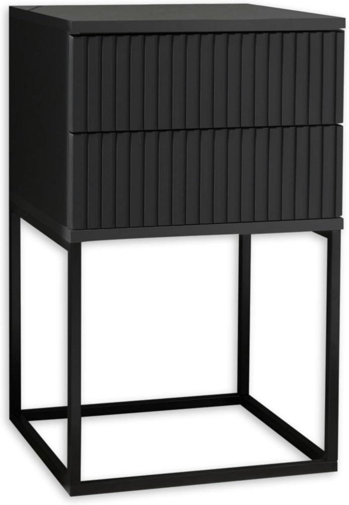 MARLE Nachttisch in Graphit - Moderner Nachtschrank mit Schubladen und schwarzem Metallgestell - 40 x 65 x 38,5 cm (B/H/T) Bild 1
