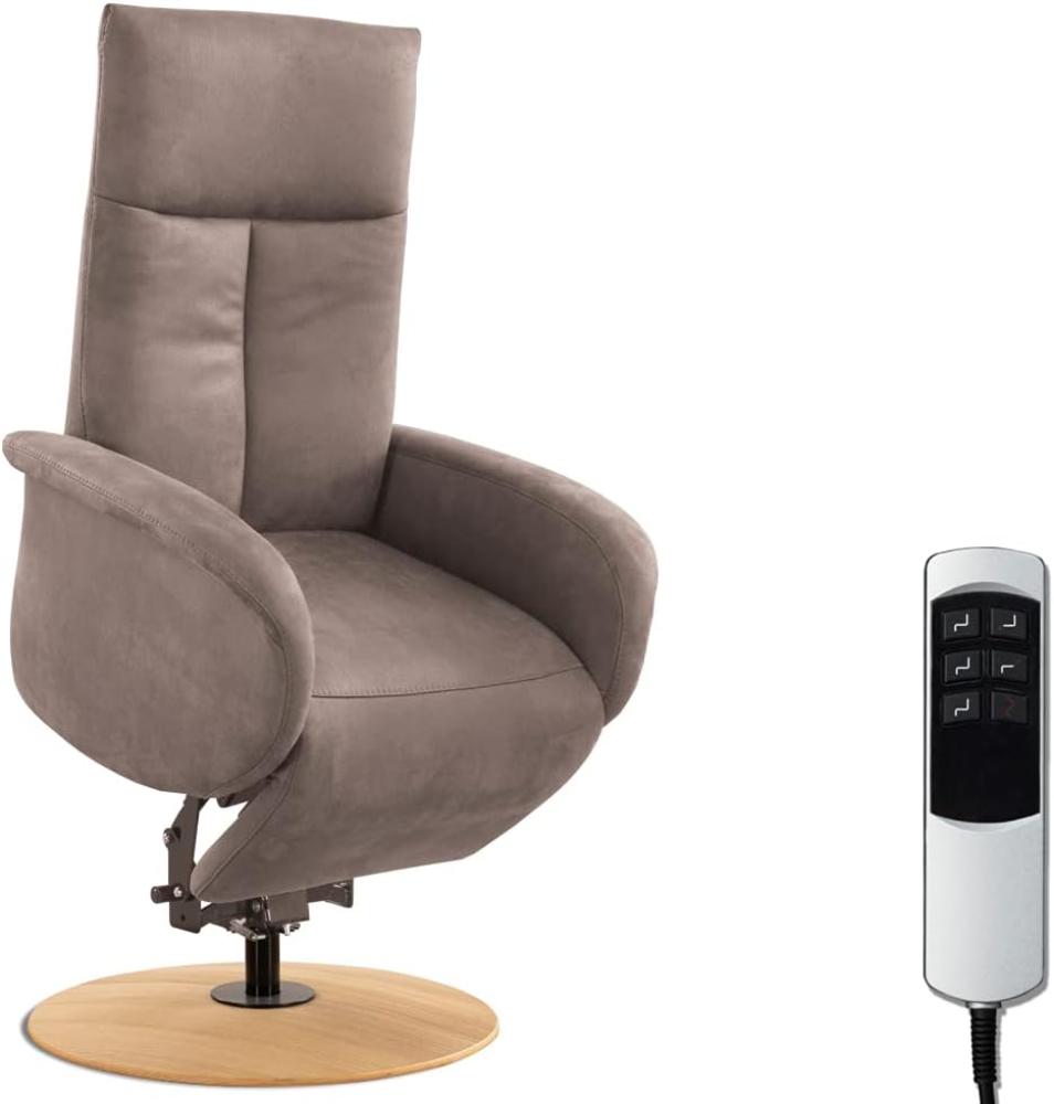 CAVADORE TV-Sessel Juba mit Akku / Fernsehsessel mit Aufstehhilfe + elektrisch verstellbarer Relaxfunktion / 2 E-Motoren / 75 x 112 x 82 / Lederoptik, Hellbraun Bild 1