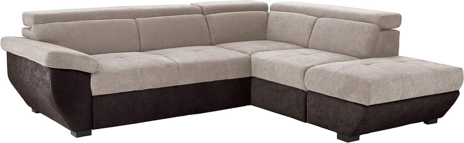 Mivano Ecksofa Speedway / Moderne Couch in L-Form mit verstellbaren Kopfteilen und Ottomane / 262 x 79 x 224 / Zweifarbiger Bezug, elephant/mud Bild 1