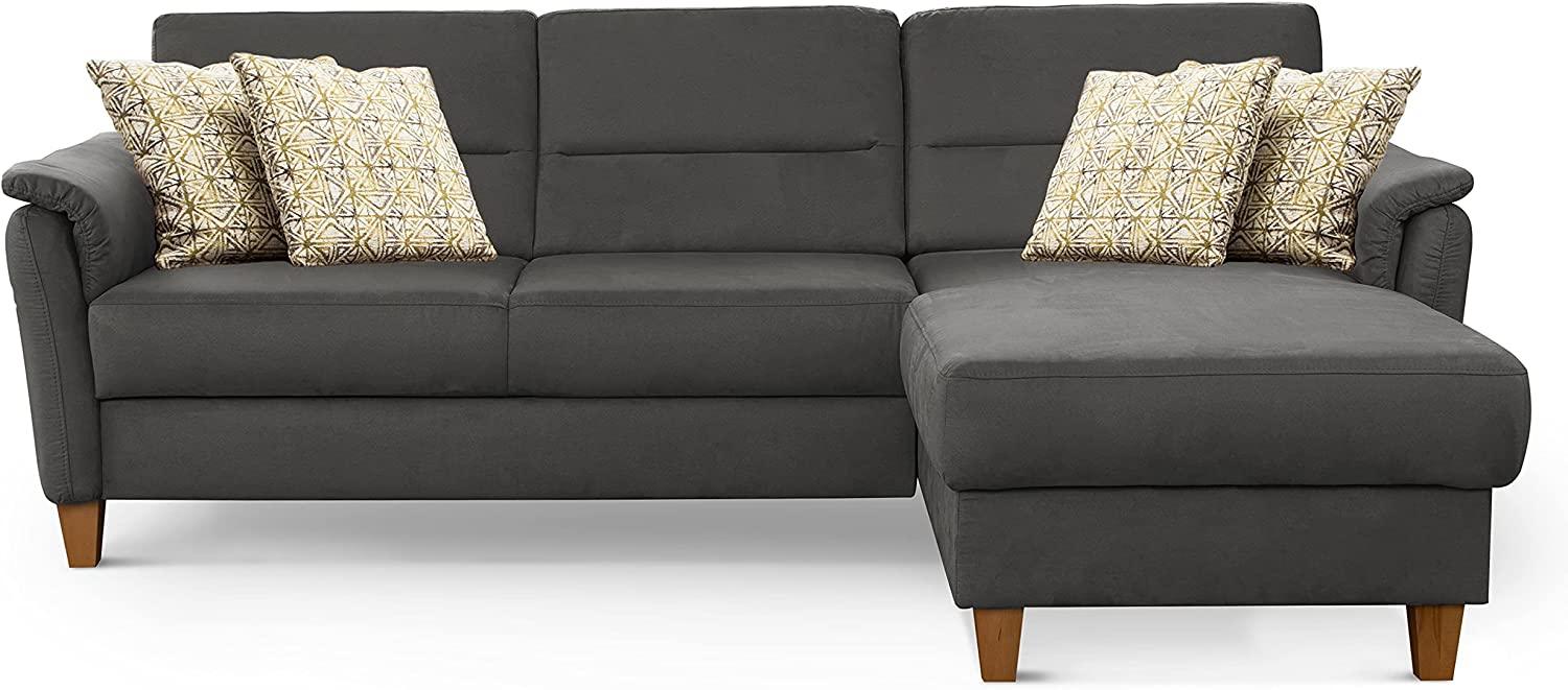 CAVADORE Ecksofa Palera / Federkern-Sofa in L-Form im Landhausstil / 244 x 89 x 163 / Mikrofaser-Bezug, Grau Bild 1