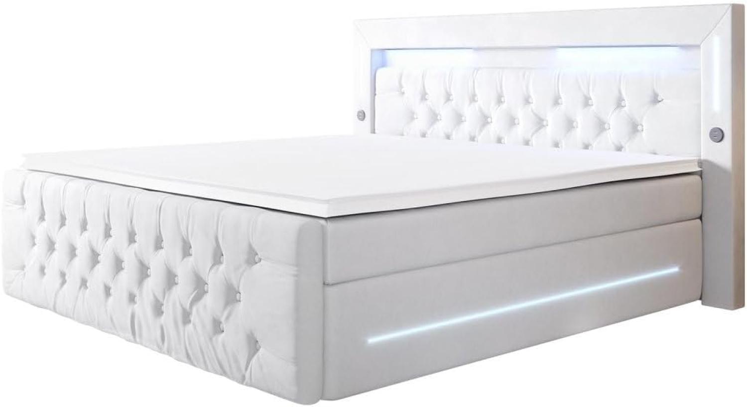 Boxspringbett Moonlight mit LED, USB und Stauraum 180x200 Weiß H4 Bild 1