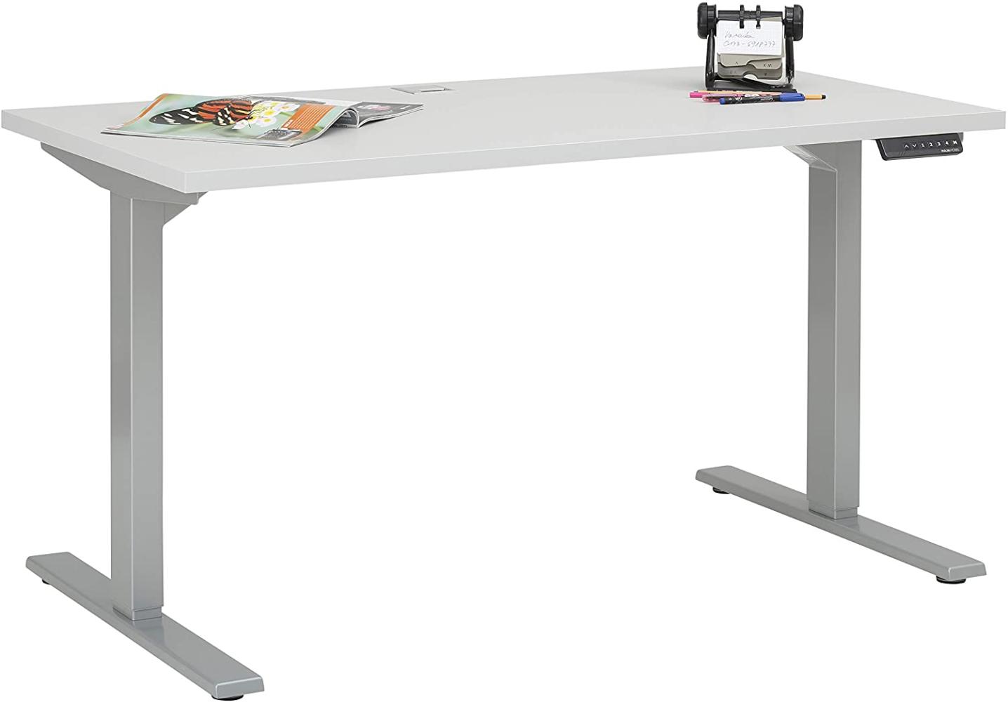 MAJA Möbel eDJUST Schreibtisch, Holzwerkstoff, melaminharzbeschichtet, Metall platingrau-platingrau, ca. 135x120x68 cm Bild 1