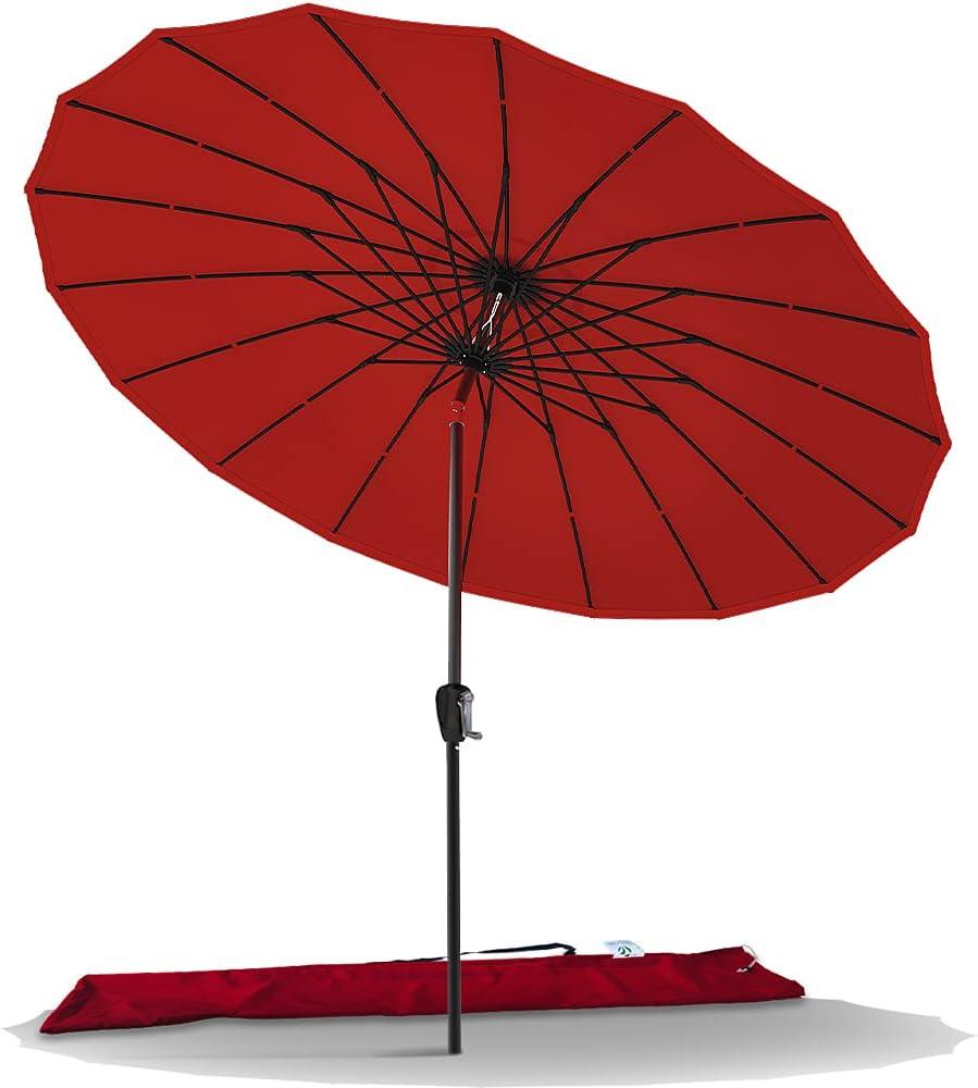 VOUNOT Shanghai Sonnenschirm 270 cm Rund mit Kurbelvorrichtung, Knickbar, Sonnenschutz UV-Schutz, Balkonschirm Gartenschirm Marktschirm mit Schutzhülle, Rot Bild 1