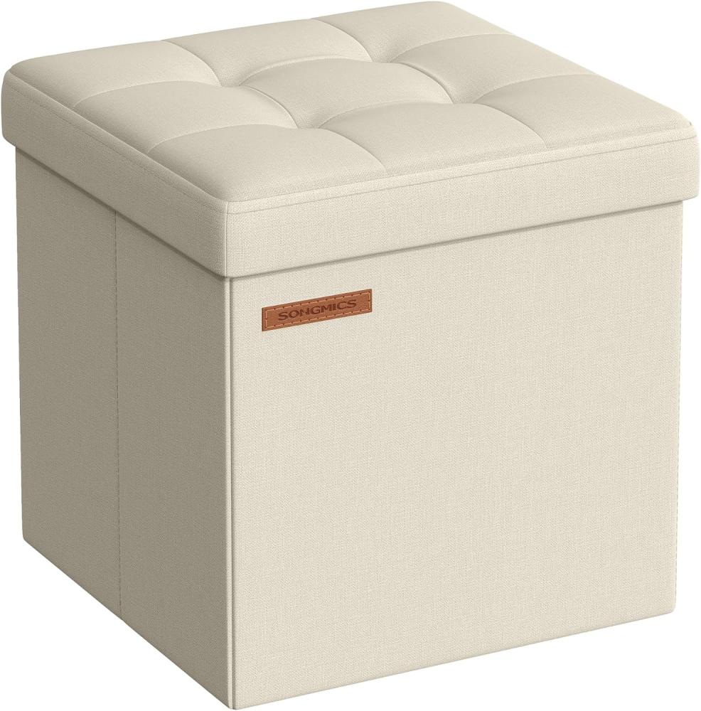 SONGMICS Sitzhocker mit Stauraum, kleine klappbare Sitzbank, 30 x 30 cm Fußbank, Aufbewahrungsbox, bis 130 kg belastbar, für Wohnzimmer Schlafzimmer Schlafsaal, cremeweiß LSF028W01 Bild 1