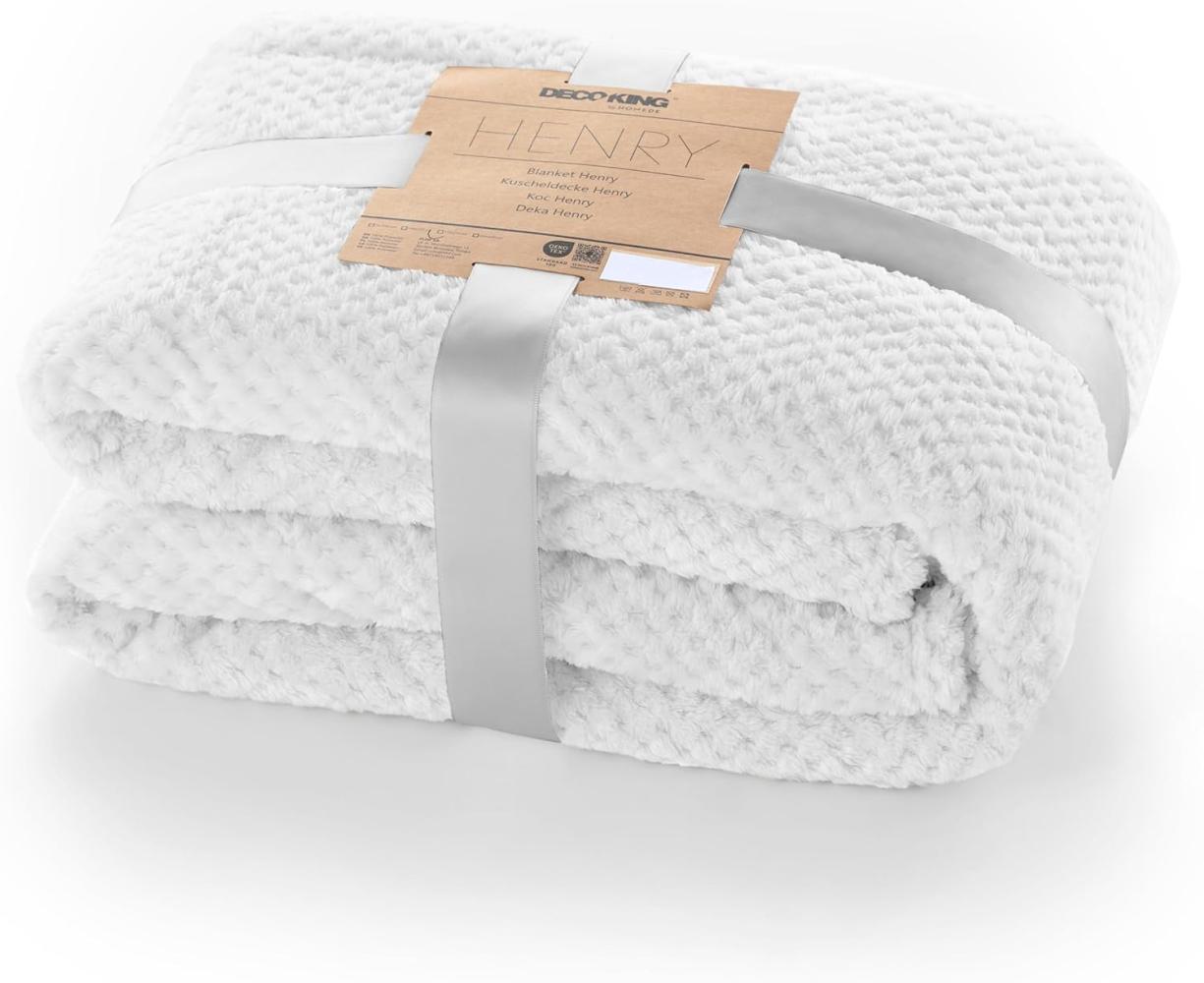 DecoKing Kuscheldecke 170x210 cm weiß Decke Microfaser Wohndecke Tagesdecke Fleece weich sanft kuschelig skandinavischer Stil Henry Bild 1