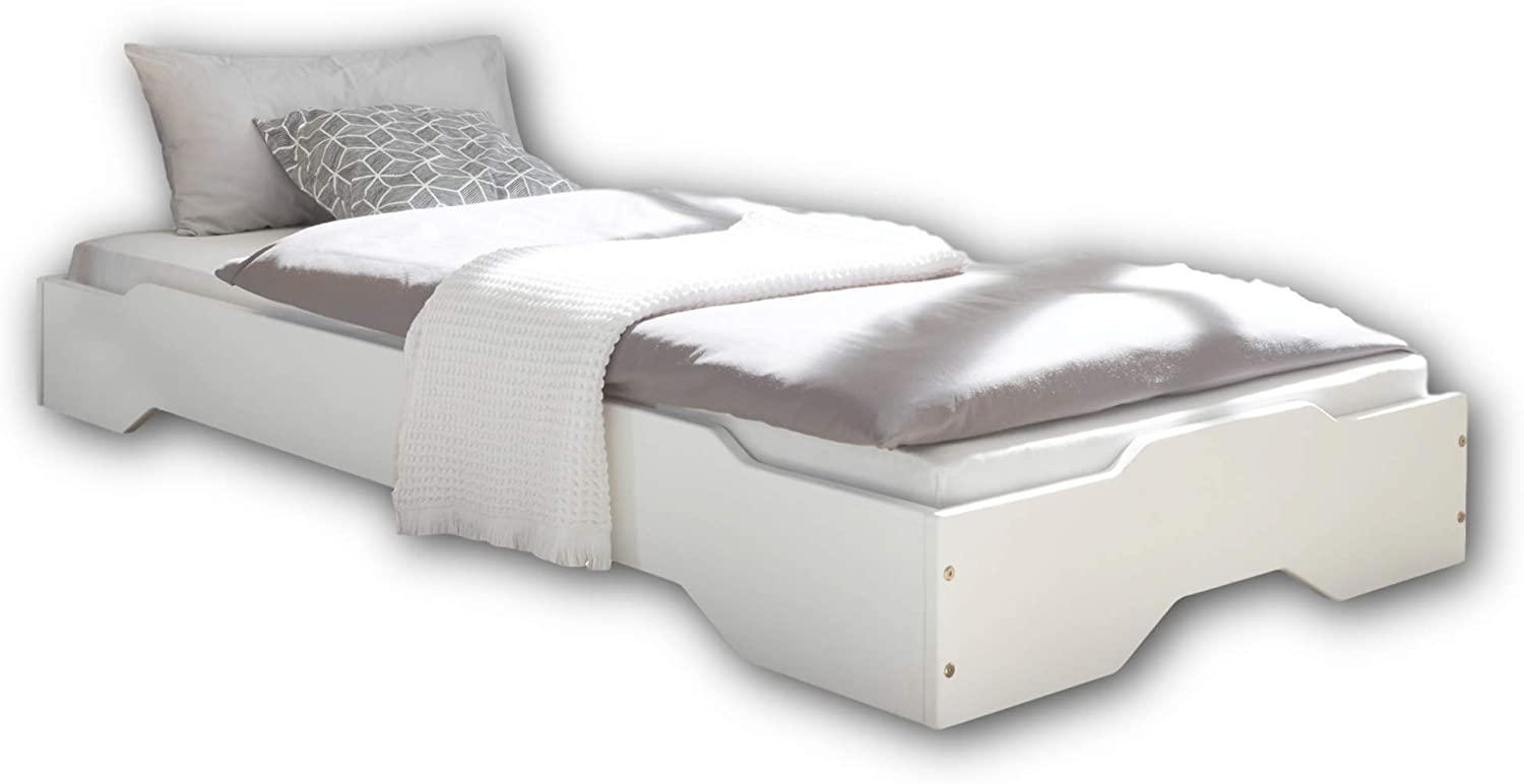 Stella Trading SINGLE Stilvolles Einzelbett mit Liegefläche 90 x 200 cm - Komfortables Stapelbett aus massiver Kiefer, Weiß - 96 x 25 x 205 cm (B/H/T) Bild 1