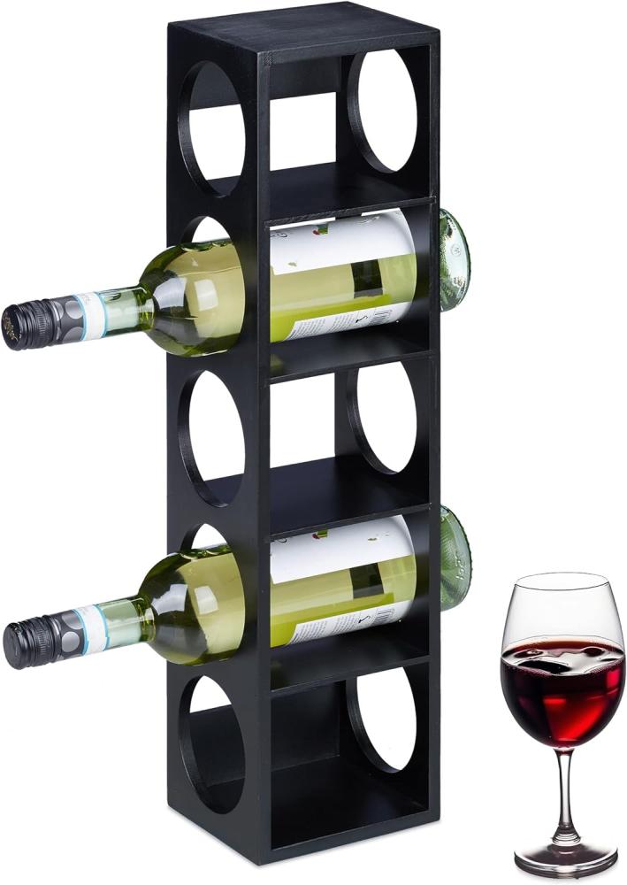 Relaxdays Weinregal für 5 Flaschen, Weinständer Bambus, HxBxT: 53 x 14 x 12 cm, stehender Weinflaschenhalter, schwarz Bild 1