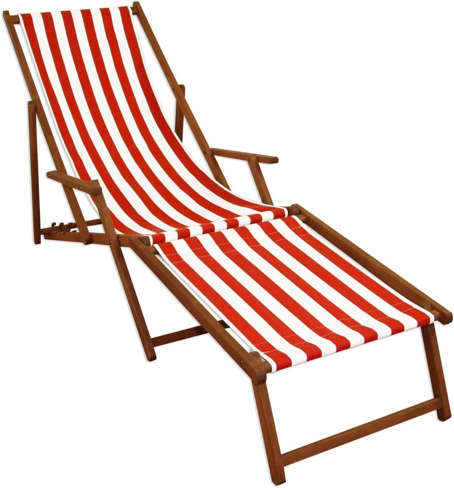 Strandliege rot-weiß Gartenliege Relaxliege Fußteil Liegestuhl Deckchair Buche dunkel 10-314 F Bild 1