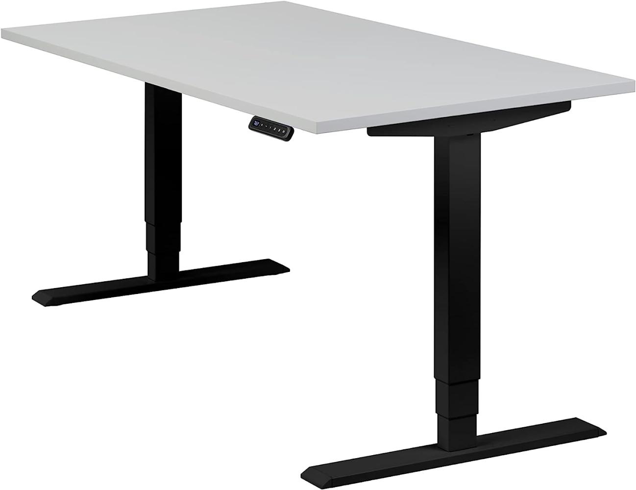 boho office® homedesk - elektrisch stufenlos höhenverstellbares Tischgestell in Schwarz mit Memoryfunktion, inkl. Tischplatte in 140 x 80 cm in Lichtgrau Bild 1