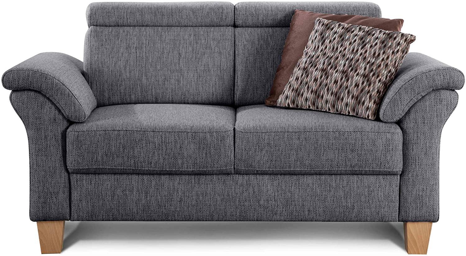 Cavadore 2-Sitzer Sofa Ammerland / Couch mit Federkern im Landhausstil / Inkl. verstellbaren Kopfstützen / 156 x 84 x 93 / Strukturstoff grau Bild 1