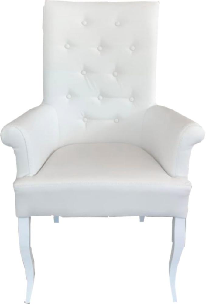 Casa Padrino Chesterfield Neo Barock Esszimmer Stuhl Weiß / Weiß Kunstleder mit Armlehnen - Barock Möbel Bild 1