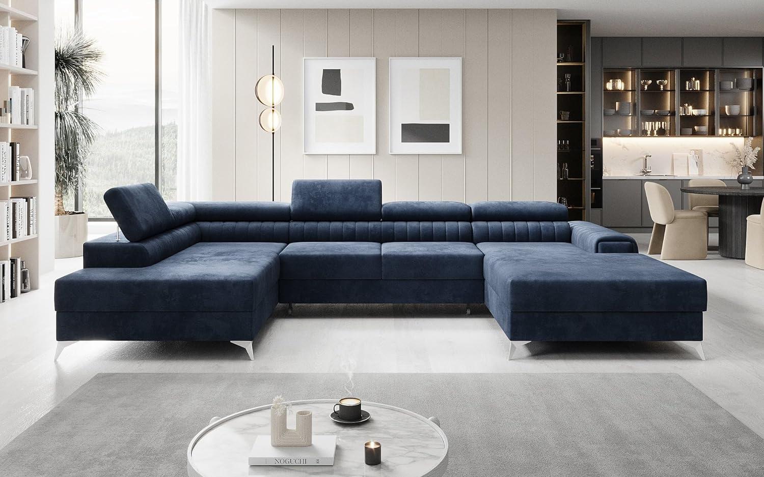 Designer Sofa Collina mit Schlaf- und Klappfunktion Samt Blau Links Bild 1