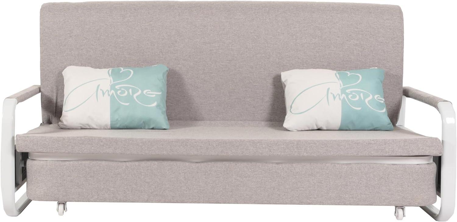 Schlafsofa HWC-M83, Schlafcouch Couch Sofa, Schlaffunktion Bettkasten Liegefläche, 190x185cm ~ Stoff/Textil hellgrau Bild 1