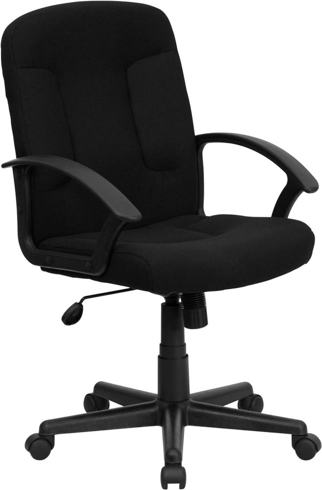 Flash Furniture Chefsessel, mittelhohe Rückenlehne, drehbarer Bürostuhl mit Nylon-Armlehnen, schwarz, 1 Stück Bild 1