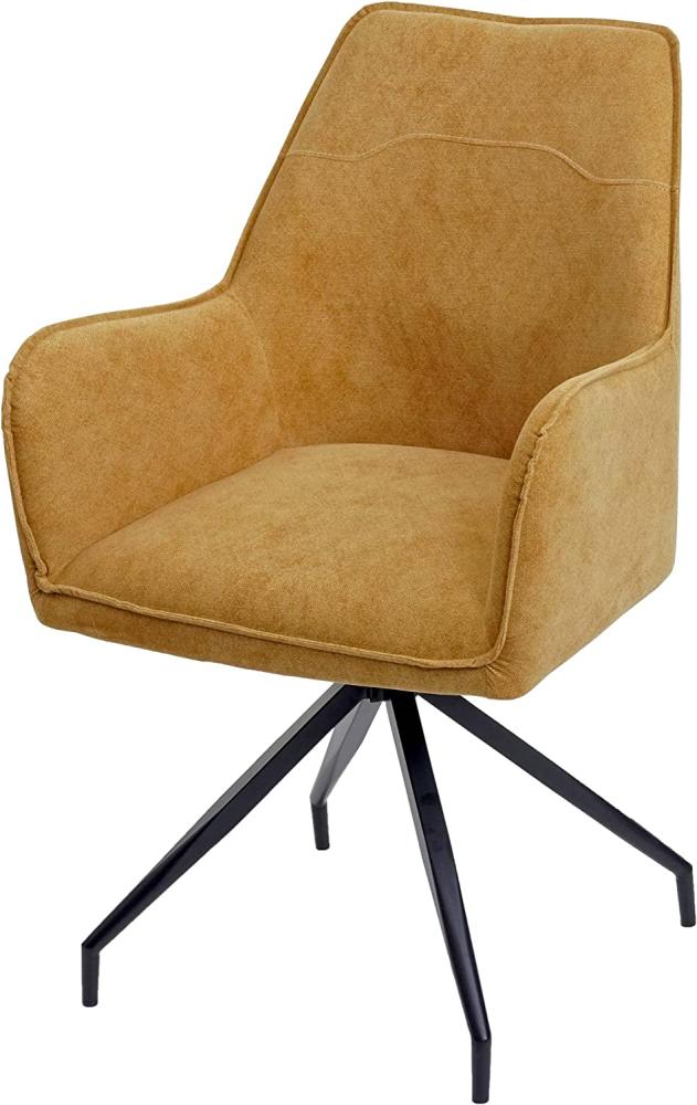 Esszimmerstuhl HWC-K15, Küchenstuhl Polsterstuhl Stuhl mit Armlehne, Stoff/Textil Metall ~ gelb Bild 1