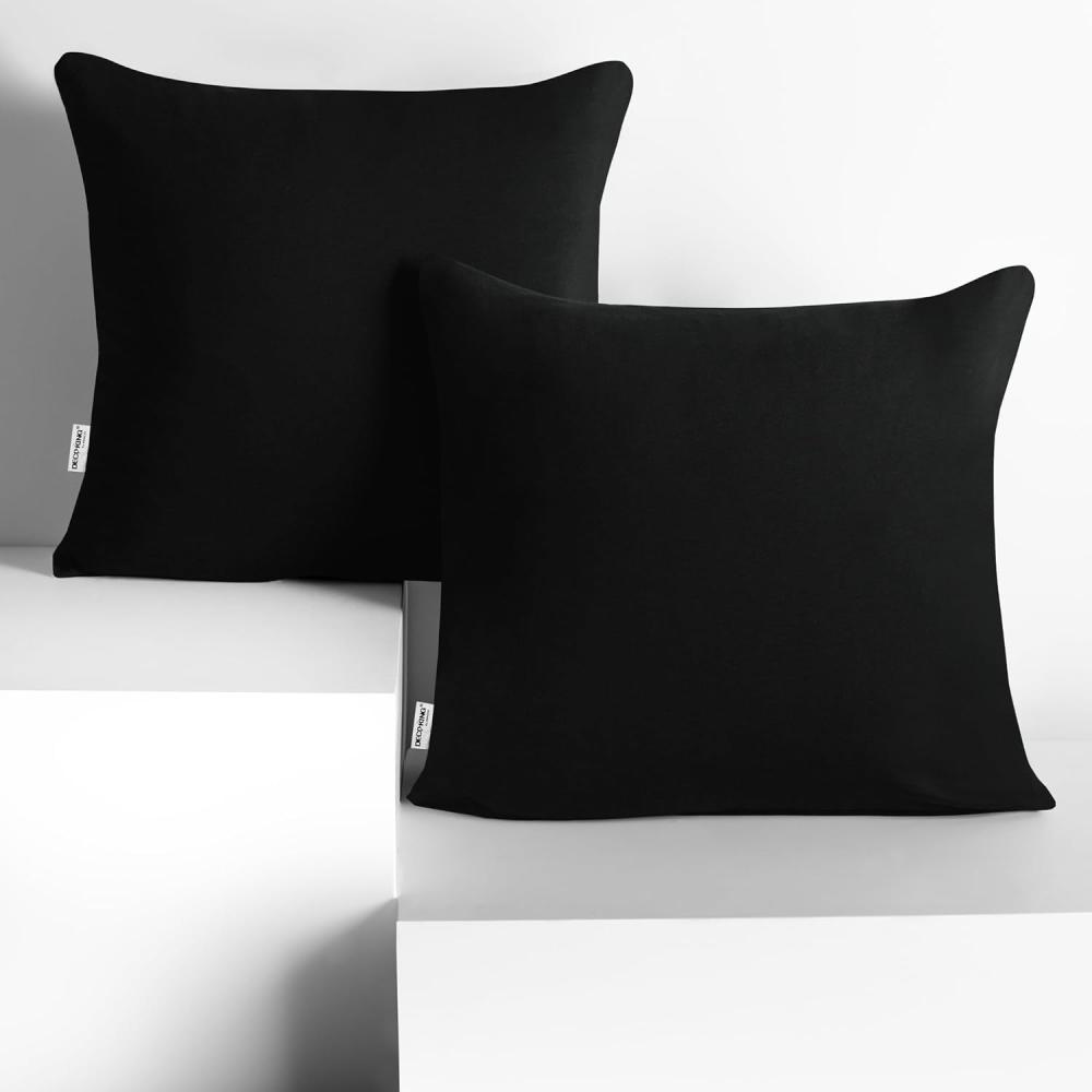 DecoKing 2 Kissenbezüge 50x50 cm Jersey Baumwolle Reißverschluss schwarz Amber Bild 1