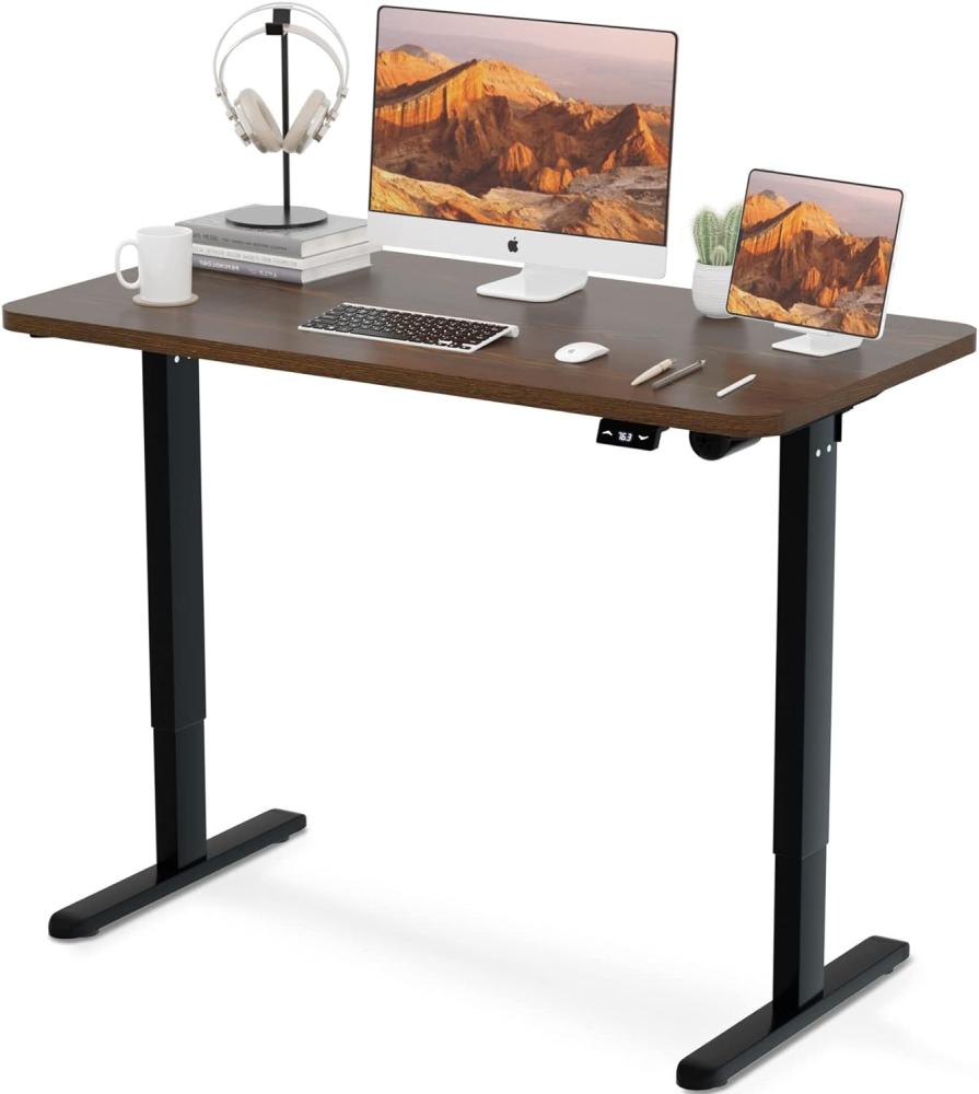 HAIAOJIA Höhenverstellbarer Schreibtisch Elektrisch - 60x120cm Ganze Tischplatte Sitz-steh-Schreibtisch Computertisch Höhenverstellbar Stehpult Standing Desk (Dunkle Holzmaserung) Bild 1
