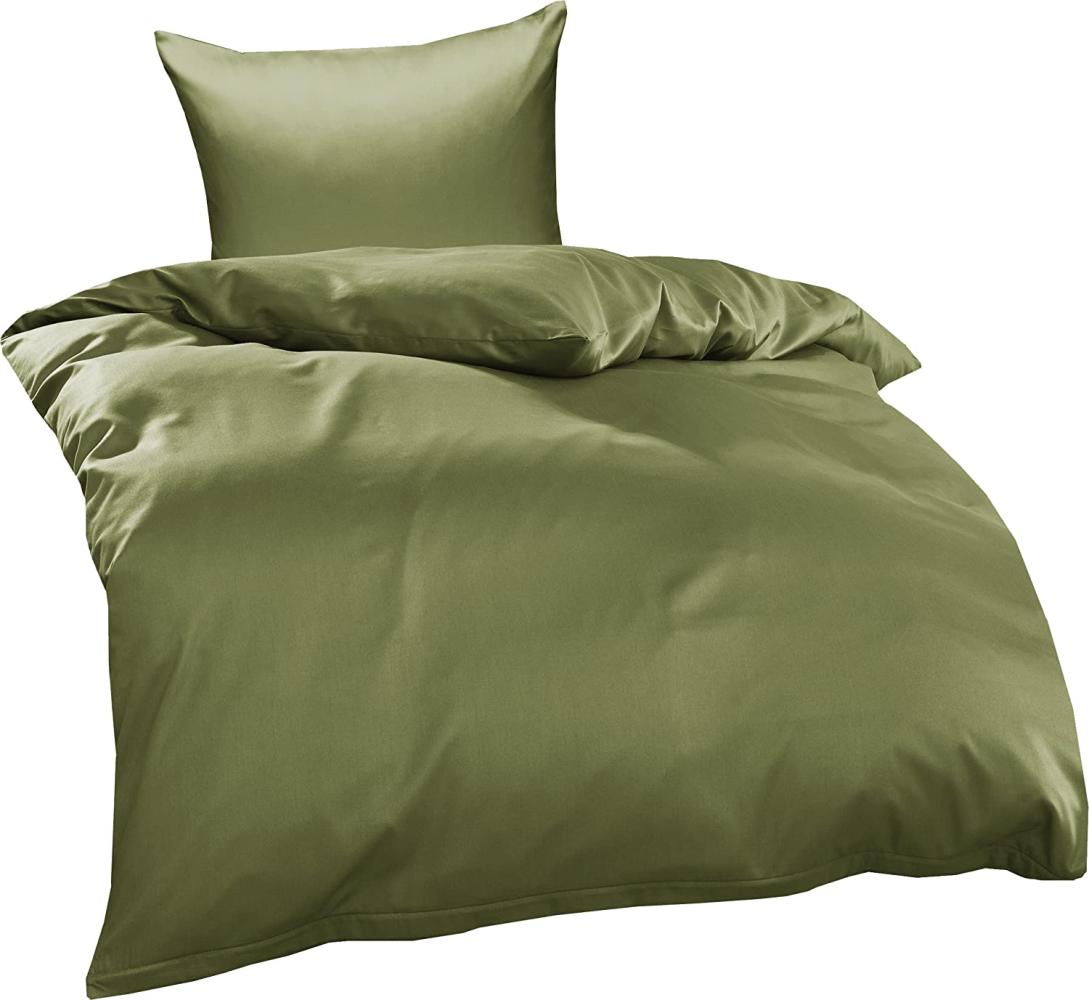 Mako Interlock Jersey Bettwäsche "Ina" uni/einfarbig dunkel grün Garnitur 135x200 + 80x80 von Bettwaesche-mit-Stil Bild 1