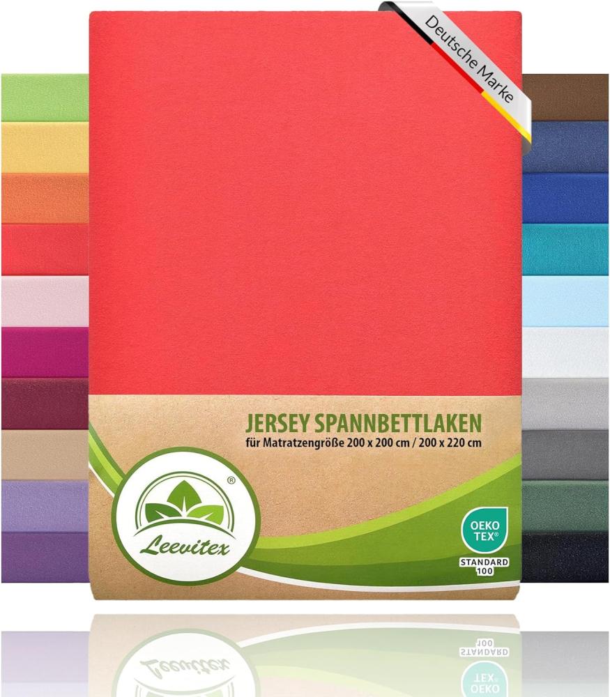 leevitex® Boxspringbett & Wasserbett Spannbettlaken | 100% Baumwolle | Markenqualität | Ökotex | 200 x 220 cm + 40 Steg - Rot Bild 1