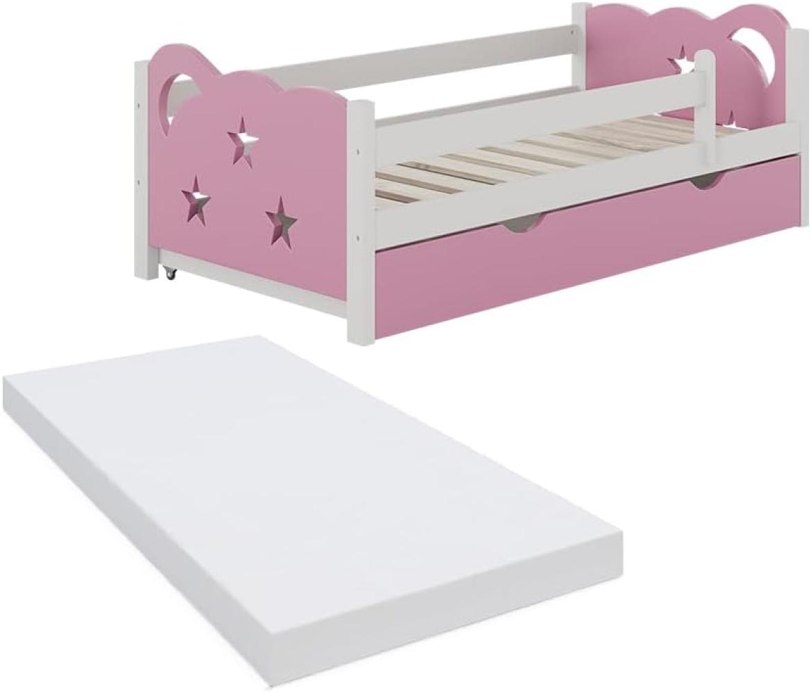 Livinity 'Jessica' Kinderbett, inkl. Matratze, Bettschublade, Rausfallschutz, Weiß/Pink, 140x70 cm, modern Bild 1