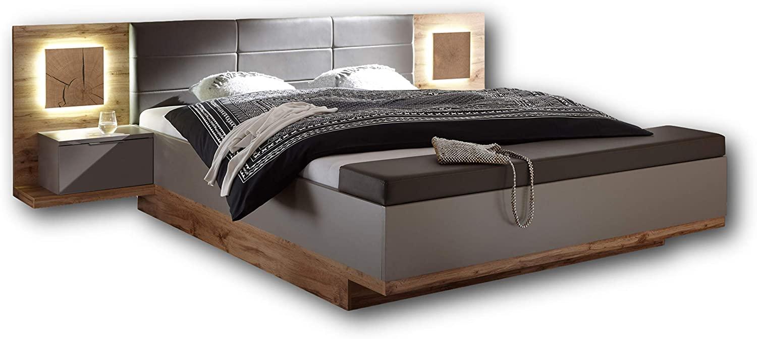 Doppelbett Nachtkommoden CAPRI XL Bett Ehebett Fussbank 180x200 grau Eiche Bild 1