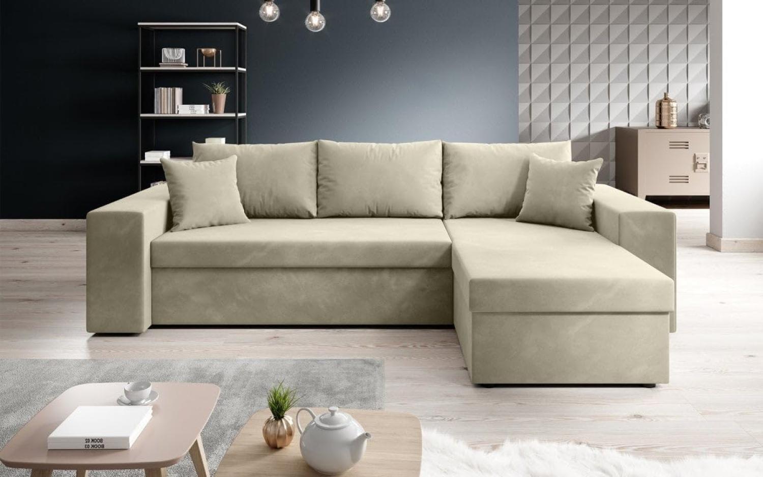 Designer Sofa 'Denver' mit Schlaf- und Klappfunktion, Samt Rechts, Beige, 56 x 147 x 248 cm Bild 1