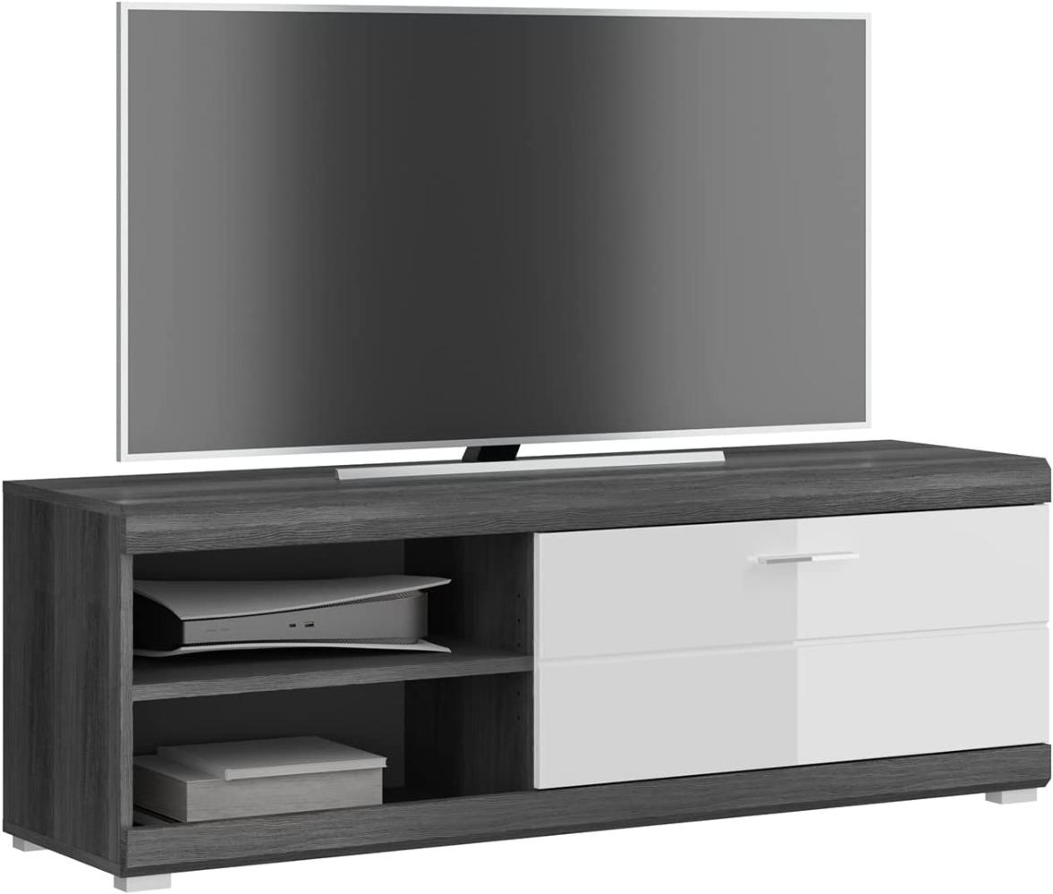 TV-Board >Sandusky< in rauchsilber/weiß hochglanz - 140x48x40cm (BxHxT) Bild 1