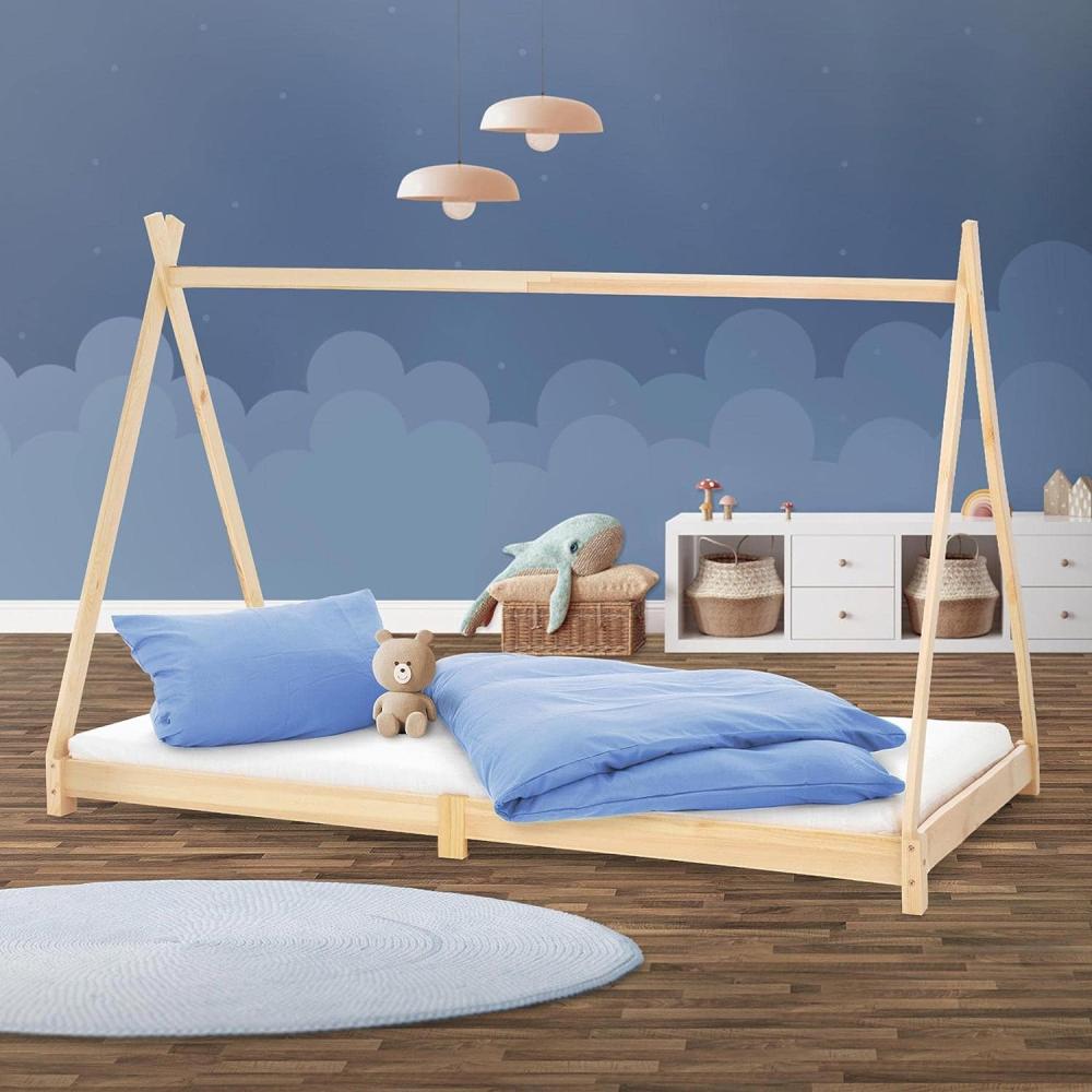 Kinderbett Tipi mit Lattenrost 90x200 cm Natur aus Kiefernholz ML-Design Bild 1