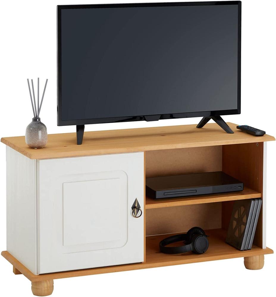 IDIMEX Lowboard Belfort aus Kiefer massiv in weiß/braun lackiert, praktisches TV Möbel mit 1 Tür, Zeitloser Fernsehschrank mit 2 Ablageflächen Bild 1