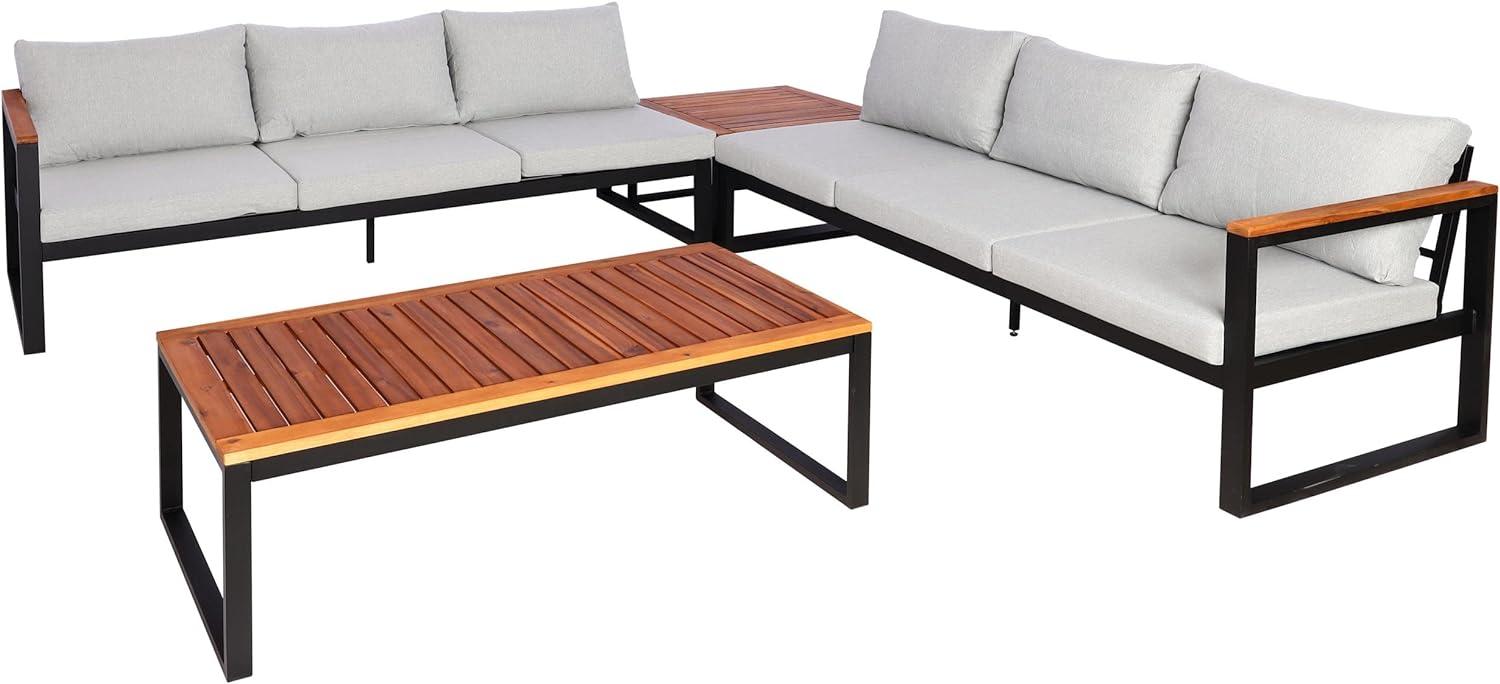 Garten-Garnitur HWC-L26, Gartenlounge Lounge-Set Sitzgruppe Sofa, Metall Akazie Holz MVG-zertifiziert ~ hellgrau Bild 1