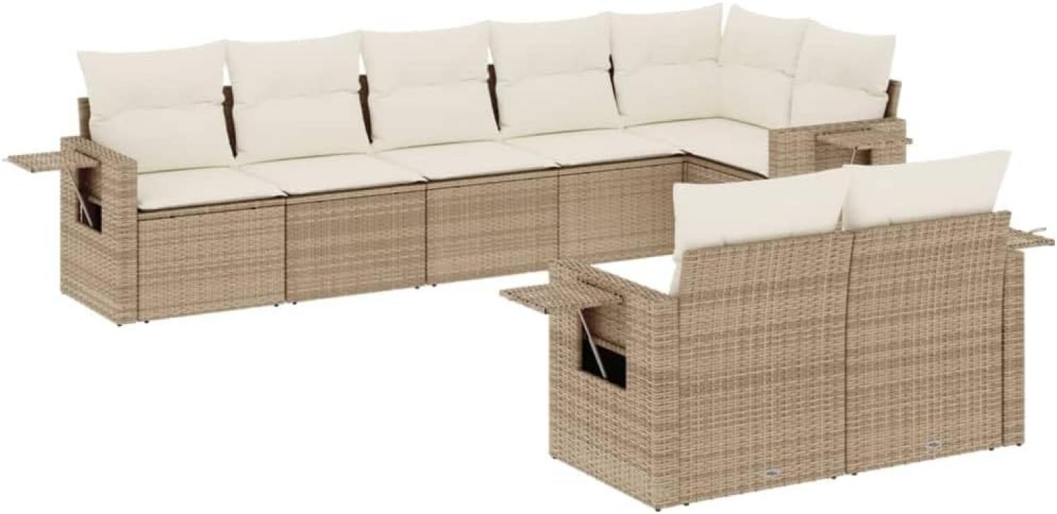 8-tlg. Garten-Sofagarnitur mit Kissen Beige Poly Rattan Bild 1