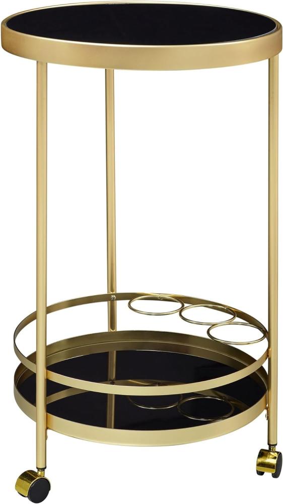 Design Servierwagen Gold Rund Ø 45cm 2 Ebenen | Beistelltisch auf Rollen mit Glasplatte Schwarz Speisewagen | Küchenwagen | Teewagen Bild 1