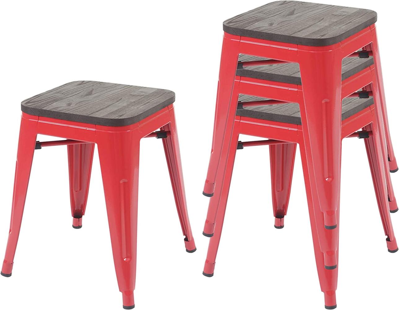 4er-Set Hocker HWC-A73 inkl. Holz-Sitzfläche, Metallhocker Sitzhocker, Metall Industriedesign stapelbar ~ rot Bild 1