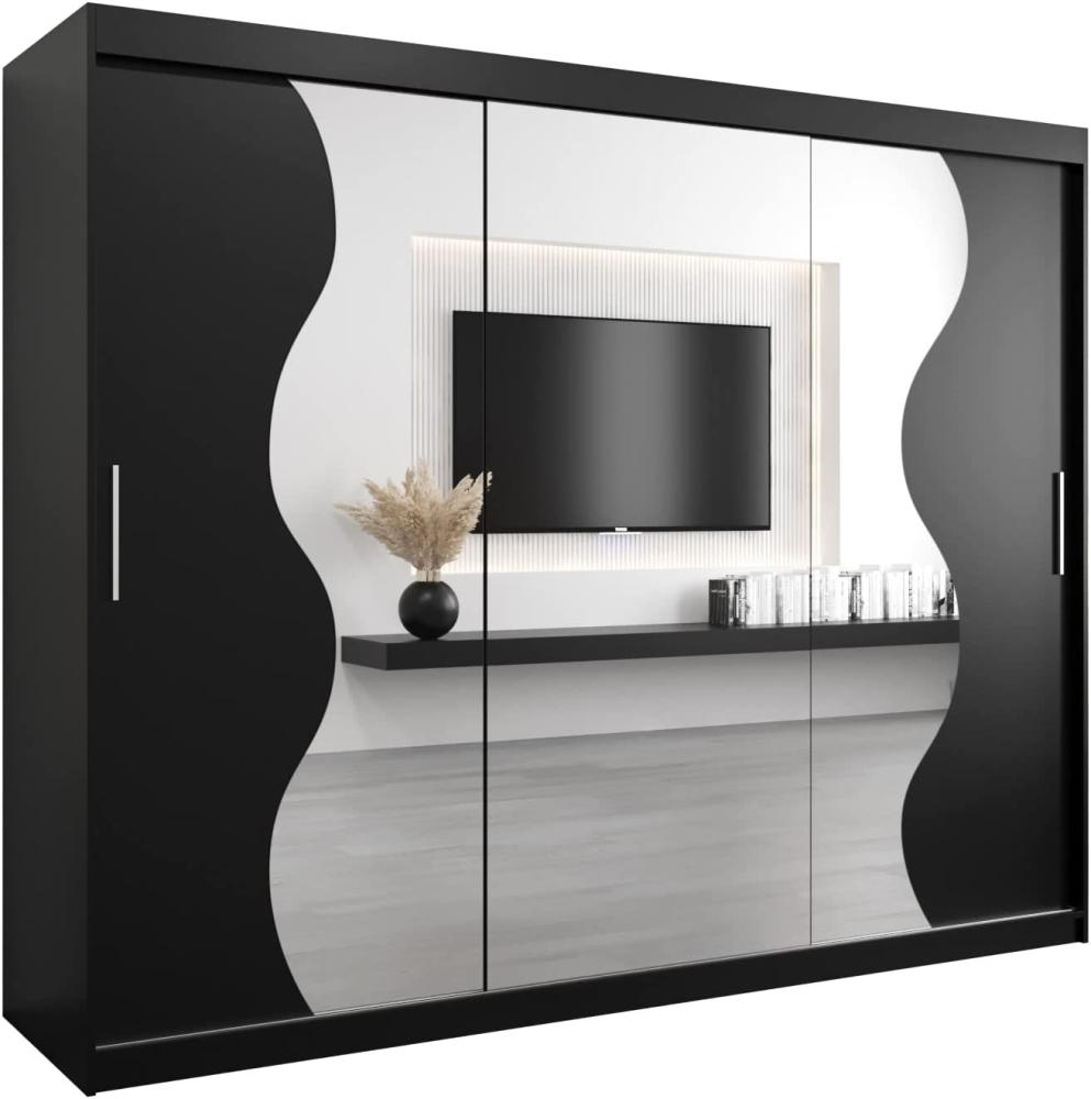 KRYSPOL Schwebetürenschrank Madryt 250 cm mit Spiegel Kleiderschrank mit Kleiderstange und Einlegeboden Schlafzimmer- Wohnzimmerschrank Schiebetüren Modern Design (Schwarz) Bild 1