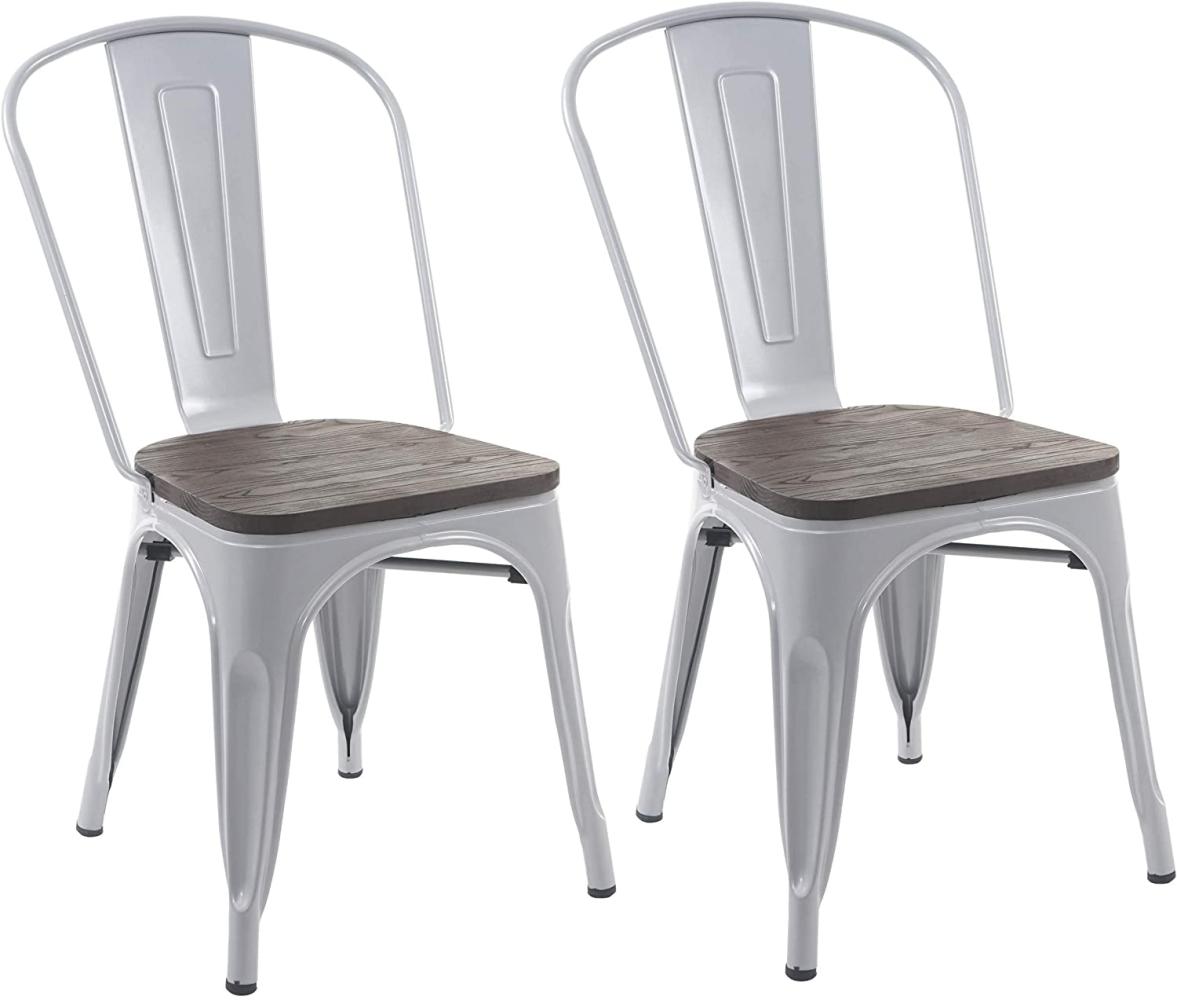 2er-Set Stuhl HWC-A73 inkl. Holz-Sitzfläche, Bistrostuhl Stapelstuhl, Metall Industriedesign stapelbar ~ grau Bild 1