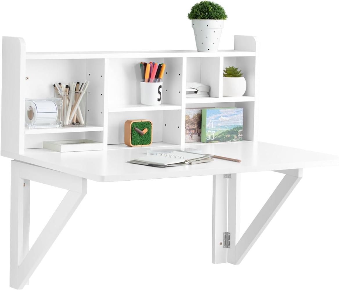 Wandklapptisch Schreibtisch mit Integriertem Schweberegal weiß FWT07-W Bild 1
