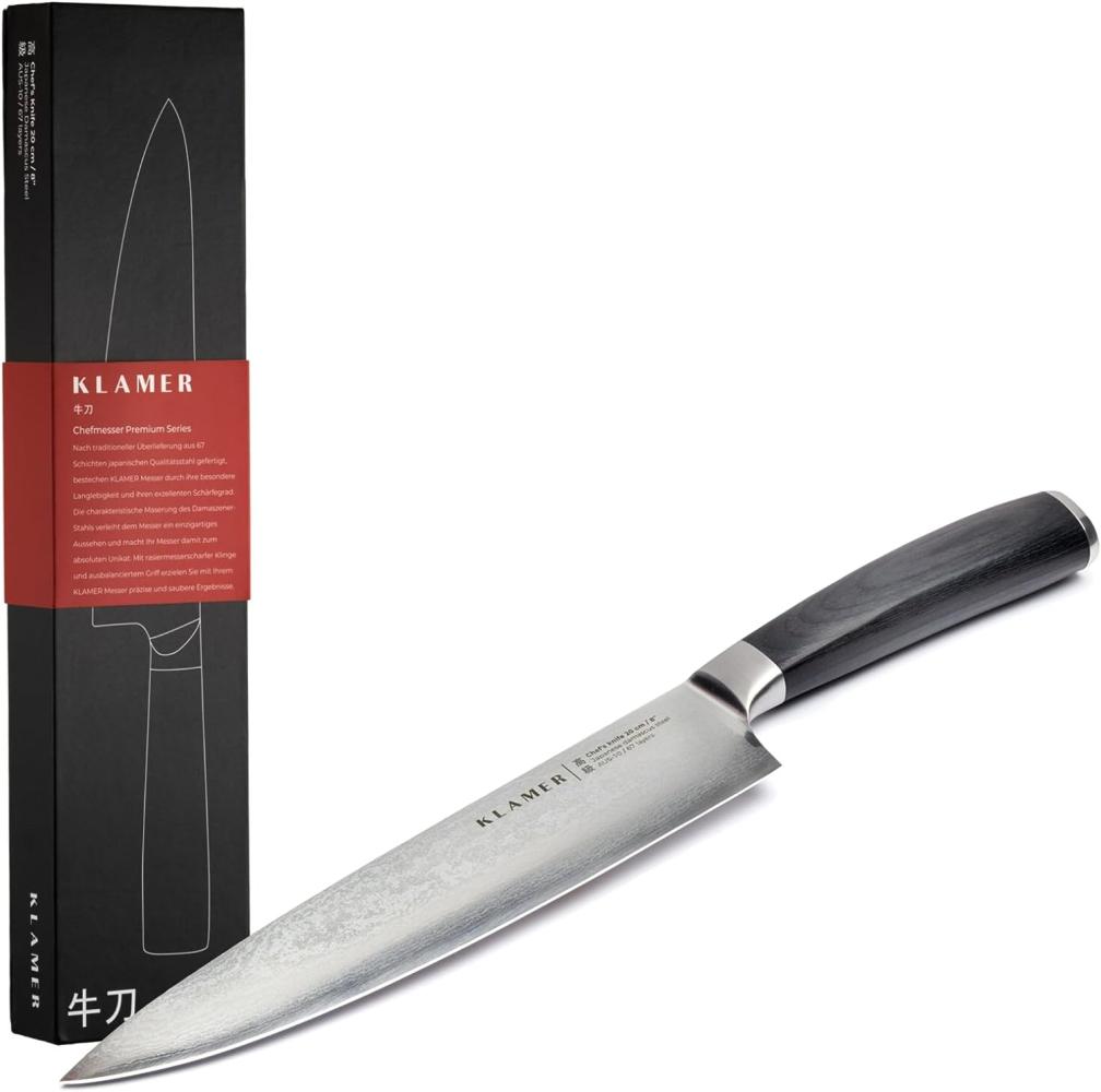 KLAMER Premium Damastmesser aus echtem japanischem Stahl 20 cm, Chefmesser Bild 1
