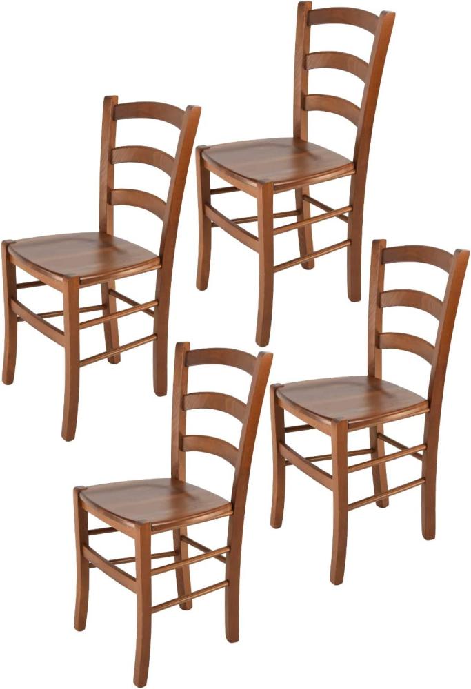 t m c s Tommychairs - 4er Set Stühle Venice für Küche und Esszimmer, robuste Struktur aus lackiertem Buchenholz im Farbton helles Nussbraun und Sitzfläche aus Holz Bild 1