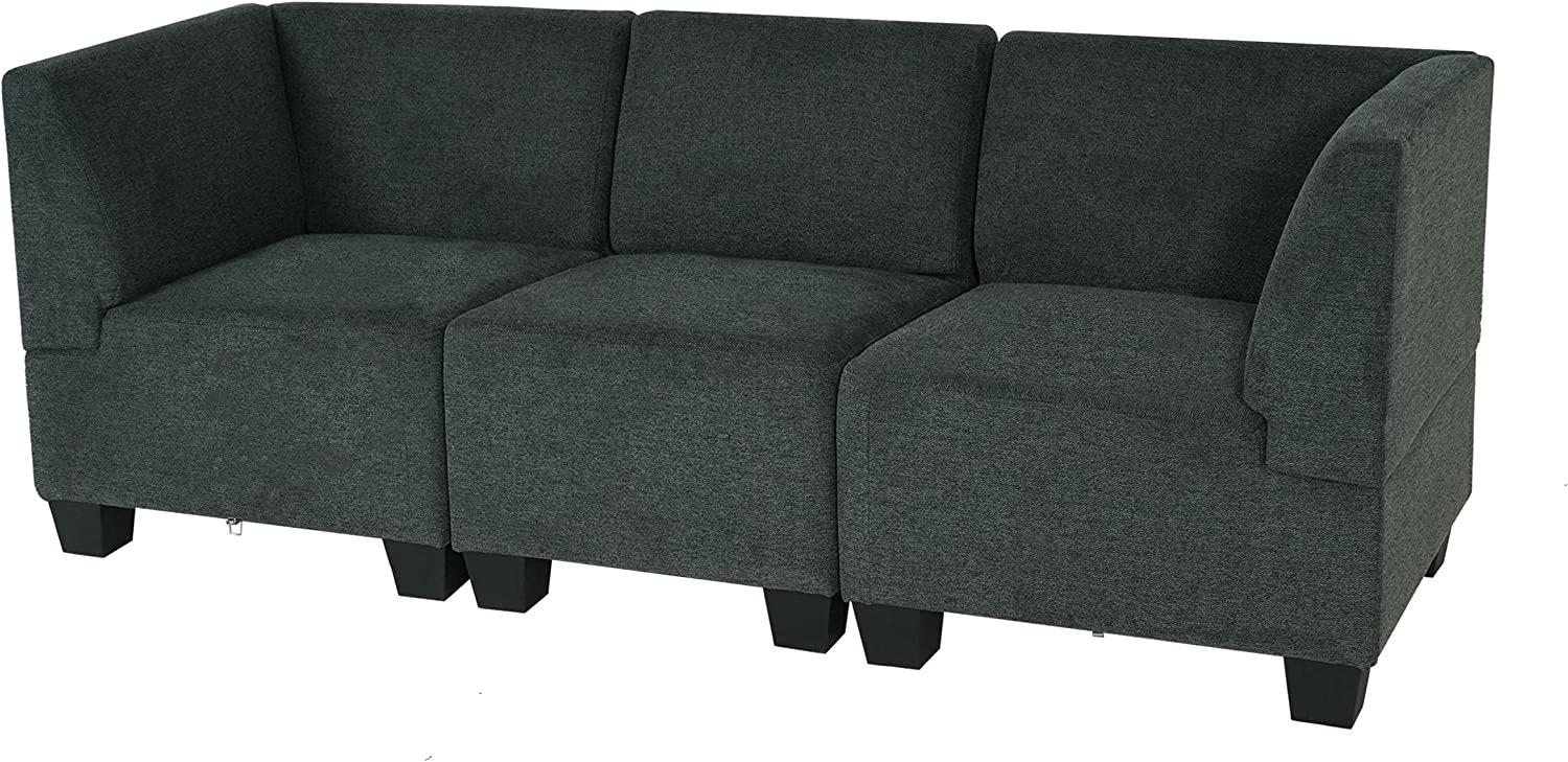 Modular 3-Sitzer Sofa Couch Lyon, Stoff/Textil ~ anthrazit-grau, hohe Armlehnen Bild 1