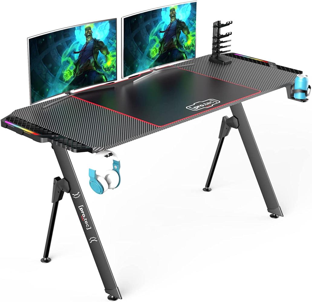 Gaming Tisch Stockton mit RGB LED Beleuchtung 140x60cm Schwarz [pro. tec] Bild 1